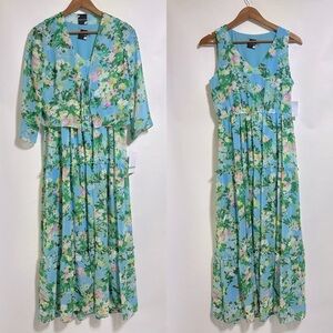 NWT Maison Tara Floral Blue ruffle tiered spring summer chiffon Maxi Dress 8